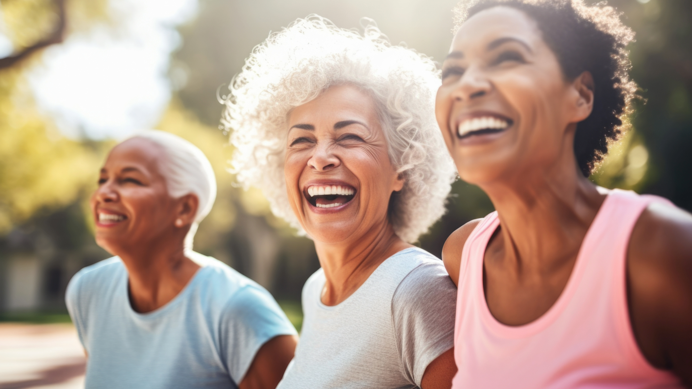 A group of older women demonstrating good health and vitality.