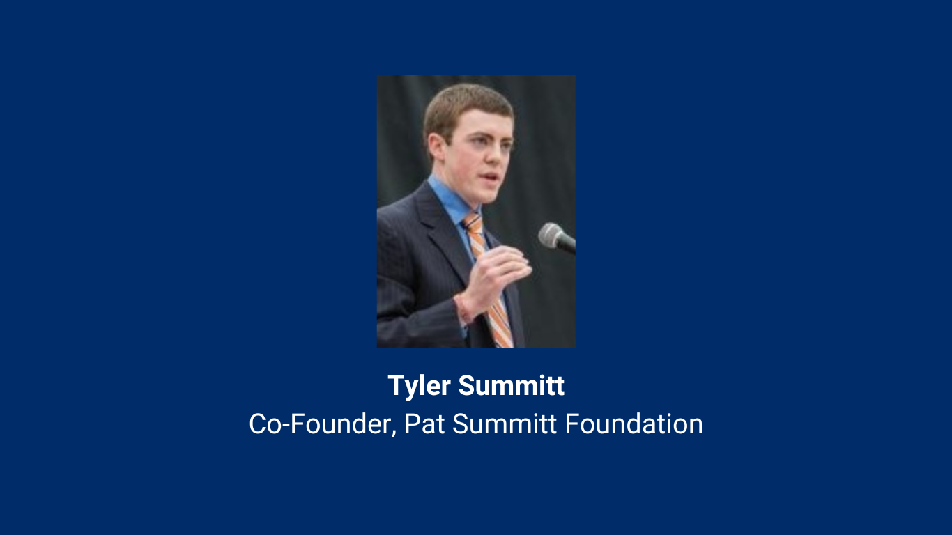 Tyler Summitt, son of basketball legend Pat Summitt, reflects on his mother's legacy and commitment to fighting Alzheimer's disease. A portrait capturing Tyler's dedication to continuing the Definite Dozen principles and supporting the Pat Summitt Foundation's mission.